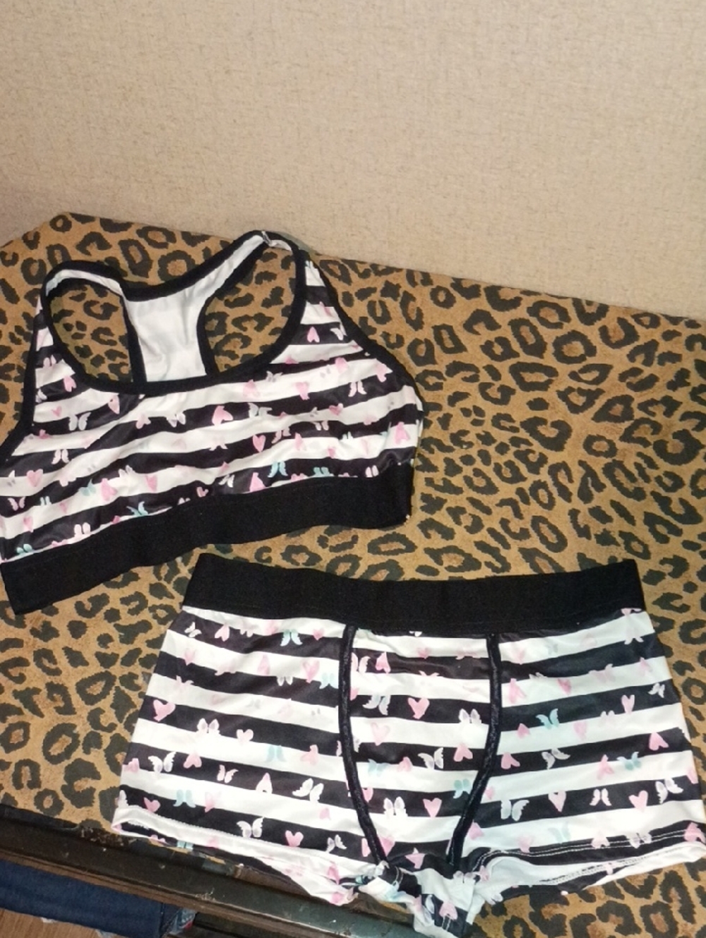 Striped Black & White Women's Sports Bra and Boxer Brief Set